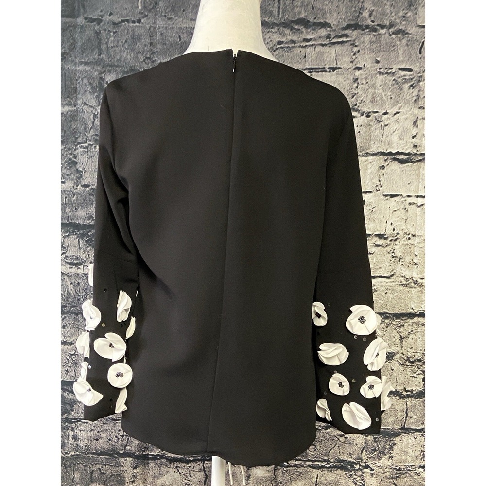 Alfani Blouse Womens Petite S Black Beaded Floral Bell Sleeve Embellished Top - Picture 3 of 12